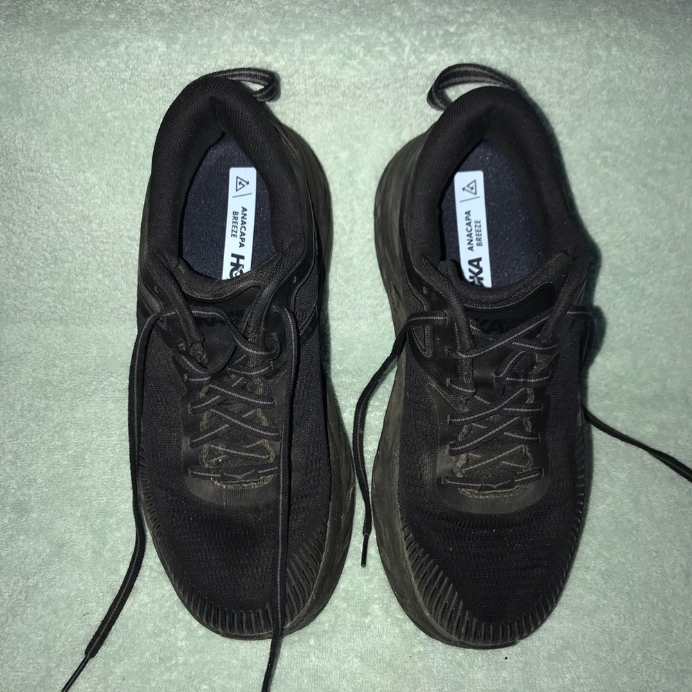 Men’s 8 / 2E / EE Wide HOKA Bondi 7 Black on Black Athletic Running Sneakers - Picture 3 of 14